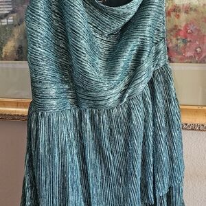 Elegant Teal Pleated Dress One Sleeve
